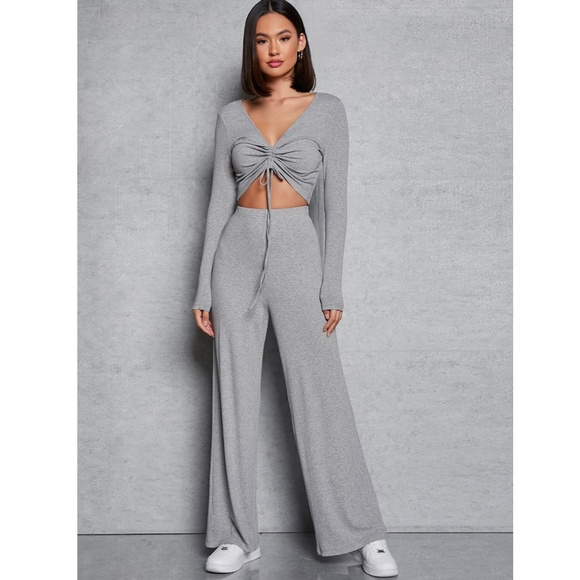 Grey Rib Knit 2 Piece Loungewear Set - Picture 3 of 7